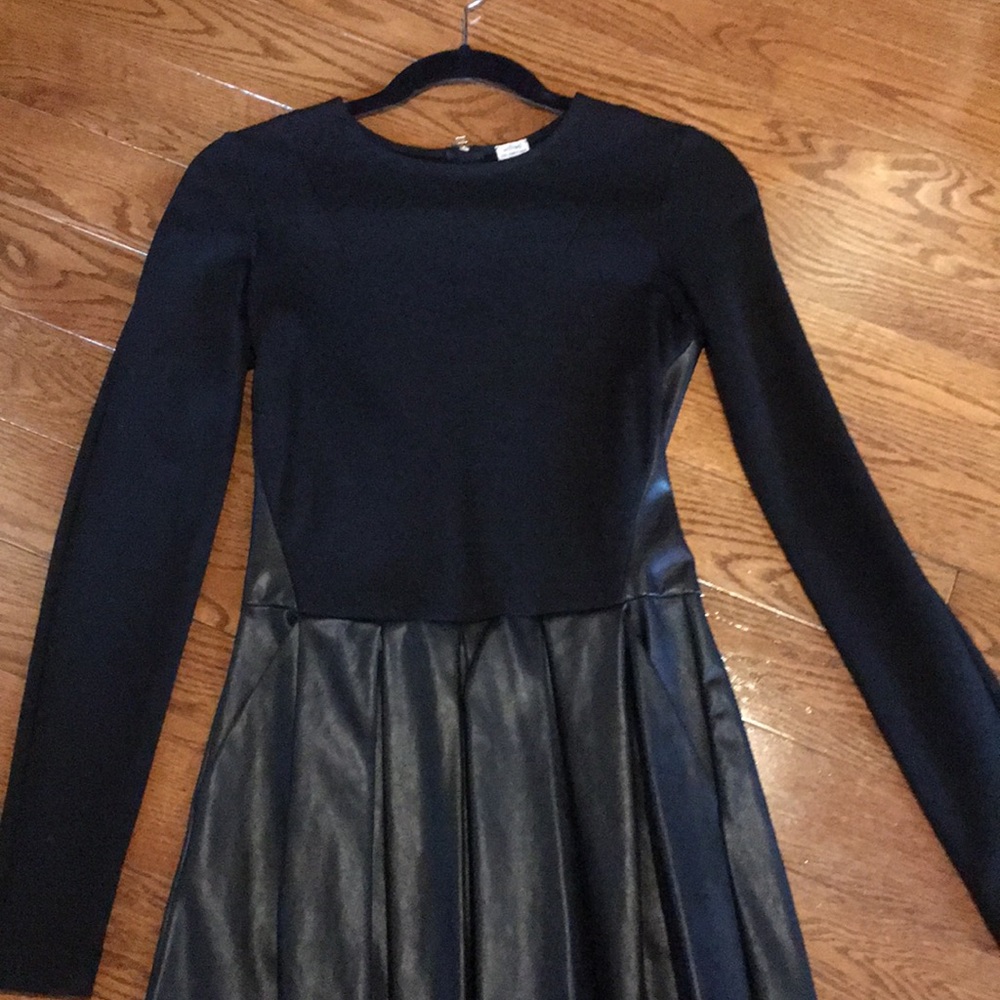 Wilfred Black Long-Sleeve Faux Leather Skater Mini Dress